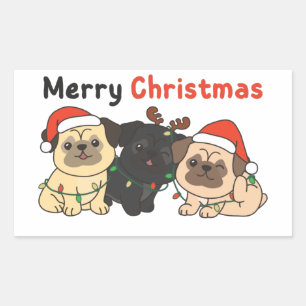 Sticker Rectangulaire Carlin Animaux de Noël Chiens mignons Joyeux Stick