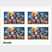 Sticker Rectangulaire Carlin chien Citrouille Halloween drôle (Feuille)