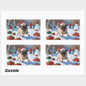 Sticker Rectangulaire Carlin en neige avec Casquette de Noël (Feuille)