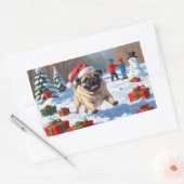 Sticker Rectangulaire Carlin en neige avec Casquette de Noël (Enveloppe)