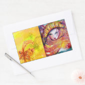 STICKER RECTANGULAIRE CARNAVAL EN JAUNE D'OR AVEC ROSE ROUGE (Enveloppe)