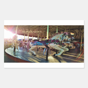 Sticker Rectangulaire Carnaval State Fair Merry-Go-Round Carousel Horse