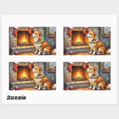 Sticker Rectangulaire Carolina Dog Fireplace with Christmas Lights (Feuille)