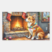 Sticker Rectangulaire Carolina Dog Fireplace with Christmas Lights (Devant)