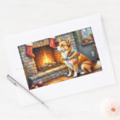 Sticker Rectangulaire Carolina Dog Fireplace with Christmas Lights (Enveloppe)