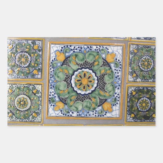 Sticker Rectangulaire Carreaux de style Talavera mexicain (Devant)