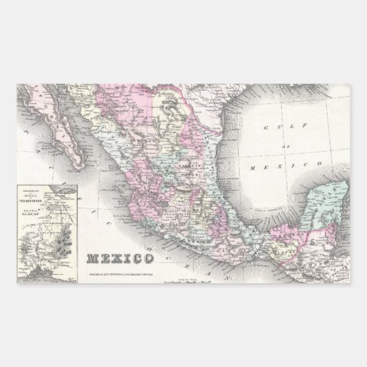 Sticker Rectangulaire Carte ancienne du Mexique (1855) (Devant)