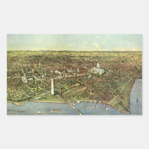 Sticker Rectangulaire Carte antique avec vue panoramique sur Washington 