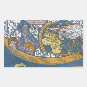 Sticker Rectangulaire Carte antique du monde avec Claude Ptolémée, 1507