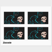 Sticker Rectangulaire Carte blanche Halloween Chat et Crâne noir (Feuille)