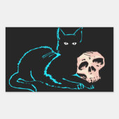 Sticker Rectangulaire Carte blanche Halloween Chat et Crâne noir (Devant)