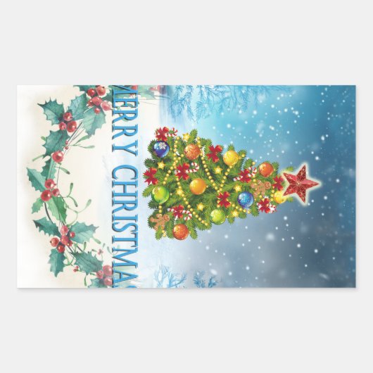 Sticker Rectangulaire Carte de Joyeux Noël (Devant)