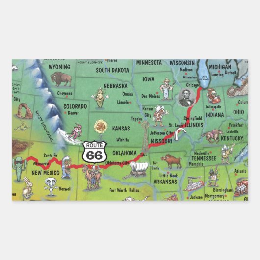 Sticker Rectangulaire Carte de la route historique 66 (Devant)