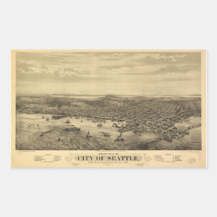 Sticker Rectangulaire Carte de la ville de Seattle Puget Sound (1878)