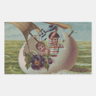 Sticker Rectangulaire Carte de Pâques antique Œuf de Voile Enfants