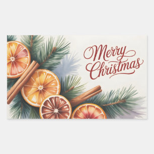 Sticker Rectangulaire Carte de vœux de Noël aquarelle avec des oranges