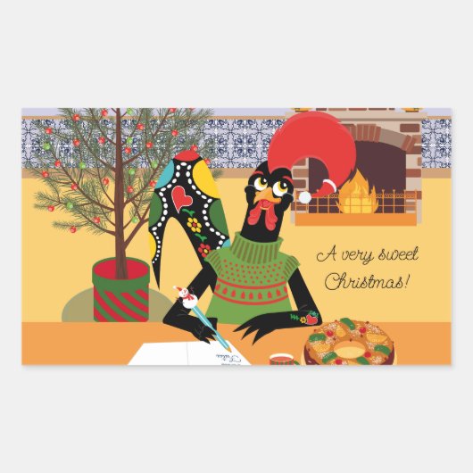 Sticker Rectangulaire Carte de voeux de Noël du coq portugais (Devant)