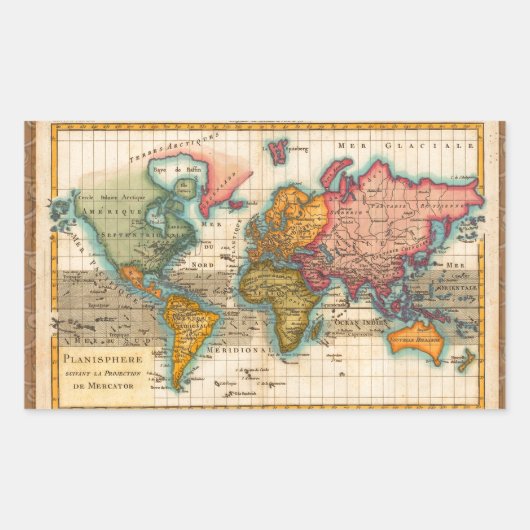 Sticker Rectangulaire Carte du monde 1700s Antique Continents (Devant)