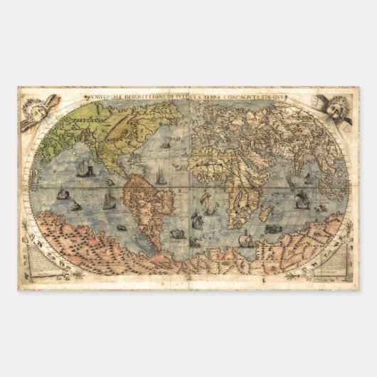 Sticker Rectangulaire Carte du monde Forlani Antiquev 1565 Renaissance (Devant)