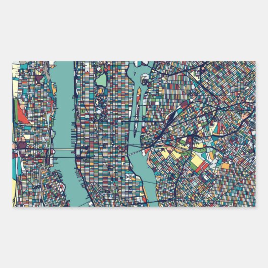 Sticker Rectangulaire Carte Manhattan New York (Devant)