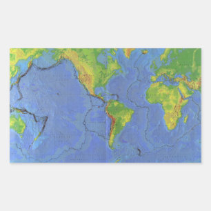 Sticker Rectangulaire Carte physique du monde 1994 - plaques tectoniques