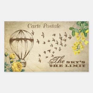 Sticker Rectangulaire Carte Postal Vintage Hot Air Balloon Scrapbook