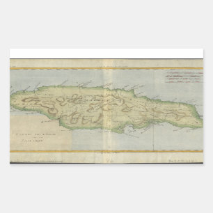 Sticker Rectangulaire Carte vintage de la Jamaïque (1780)