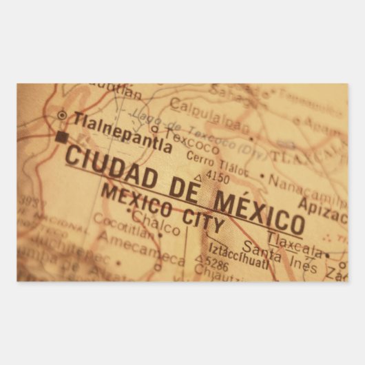 Sticker Rectangulaire Carte Vintage de MEXICO (Devant)
