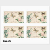Sticker Rectangulaire Cartes postales vintages Rose & Papillon (Feuille)