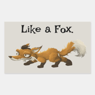 Sticker Rectangulaire Cartoon Clever Fox - "Like a Fox" Design