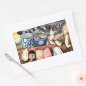 Sticker Rectangulaire Cat Looking at Sushi (Enveloppe)