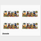 Sticker Rectangulaire Cats Reading Books Cozy Library Scene (Feuille)