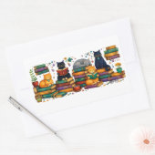 Sticker Rectangulaire Cats Reading Books Cozy Library Scene (Enveloppe)