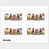 Sticker Rectangulaire Cats Reading Books Cozy Library Scene (Feuille)