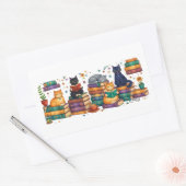 Sticker Rectangulaire Cats Reading Books Cozy Library Scene (Enveloppe)