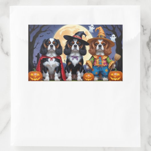Sticker Rectangulaire Cavalier King Charles Spaniel Citrouille Halloween (Sac)