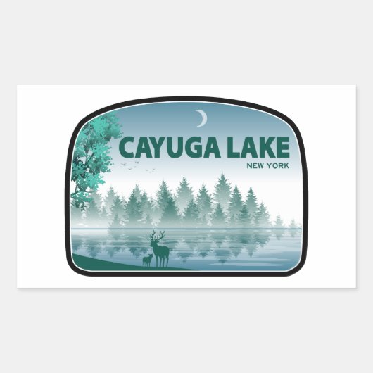 Sticker Rectangulaire Cayuga Lake New York Deer (Devant)