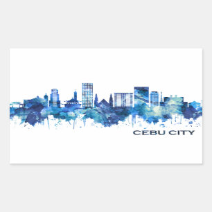Sticker Rectangulaire Cebu City Philippines Skyline Blue