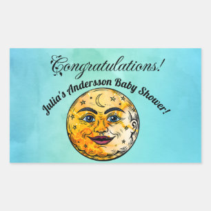 Sticker Rectangulaire Célébration du Baby shower de la Lune