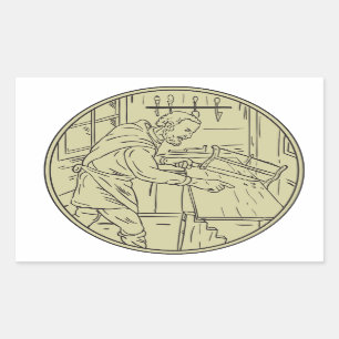 Sticker Rectangulaire Cercle en bois de Sawing médiéval de charpentier