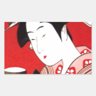 Sticker Rectangulaire Cérémonie japonaise du thé de dame Art Imprimer