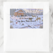 Sticker Rectangulaire Cerf Cabine D'Hiver Dans La Scène De Noël De Neige (Sac)