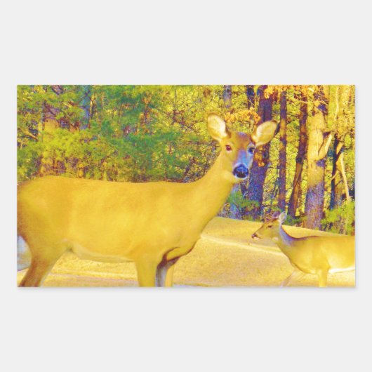 Sticker Rectangulaire Cerf de couleur moutarde avec bleu clair (Devant)