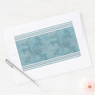 Sticker Rectangulaire Cerf d'hiver du Sud-Ouest et Pins Bleu et Blanc