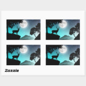 Sticker Rectangulaire Cerf sous la lune turquoise (Feuille)