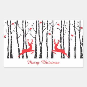 Sticker Rectangulaire Cerfs communs de Noël dans la forêt d'arbre de