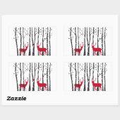 Sticker Rectangulaire Cerfs rouges dans la forêt de bouleaux (Feuille)