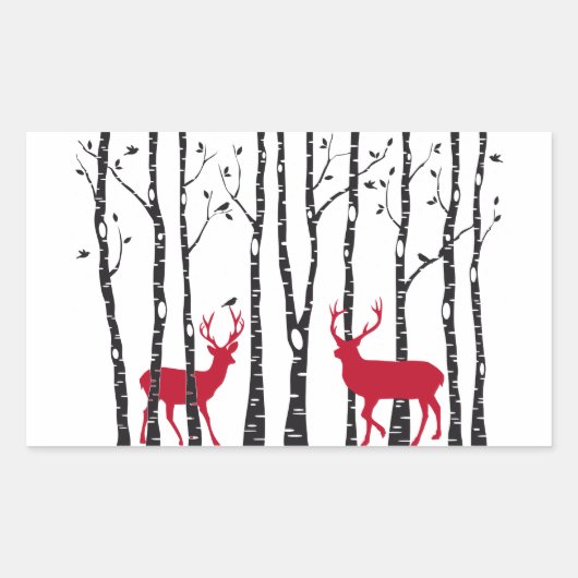 Sticker Rectangulaire Cerfs rouges dans la forêt de bouleaux (Devant)