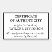 Sticker Rectangulaire Certificat d'authenticité noir blanc (Devant)