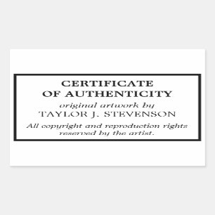 Sticker Rectangulaire Certificat d'authenticité noir blanc